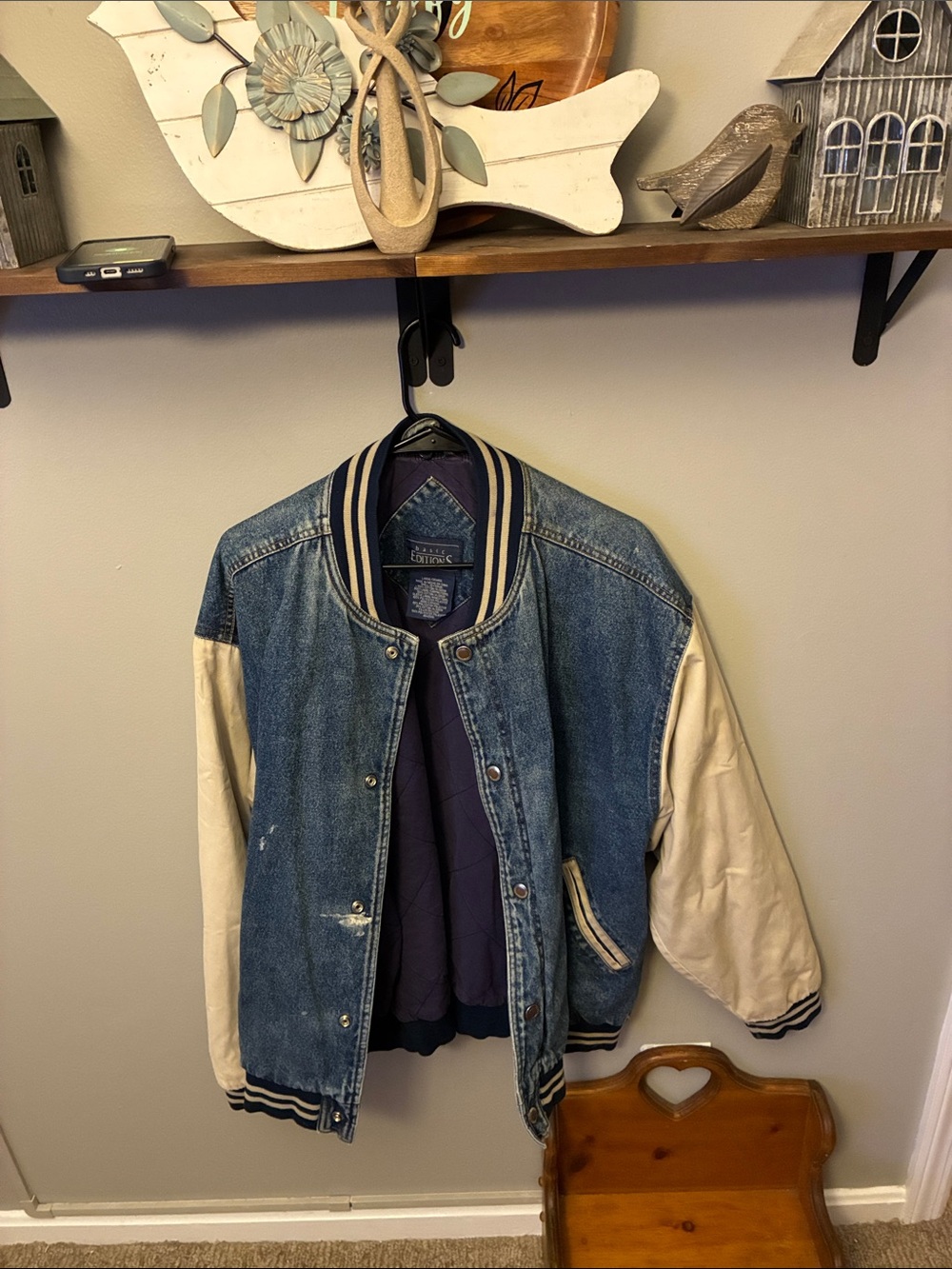 Basic Editions Blue Denim Jacket with Cream-Trim Ribbing